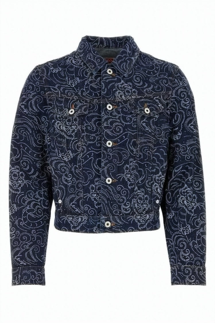 Kenzo Cropped Denim Jacket With Mythical Creature Design