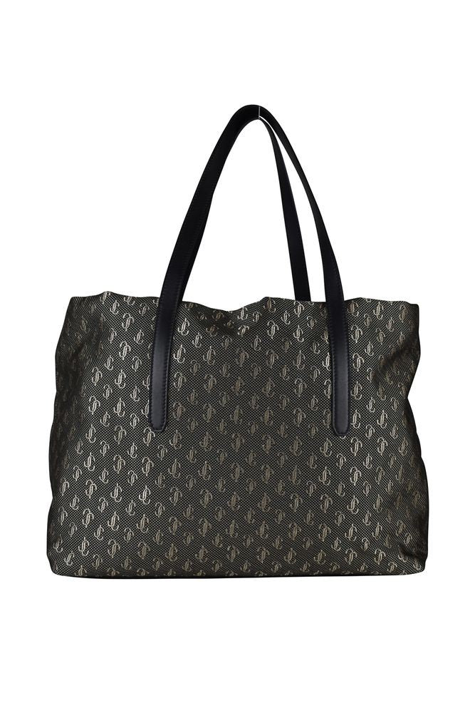 Jimmy Choo Monogrammed Black And Gold Mesh Tote Handbag