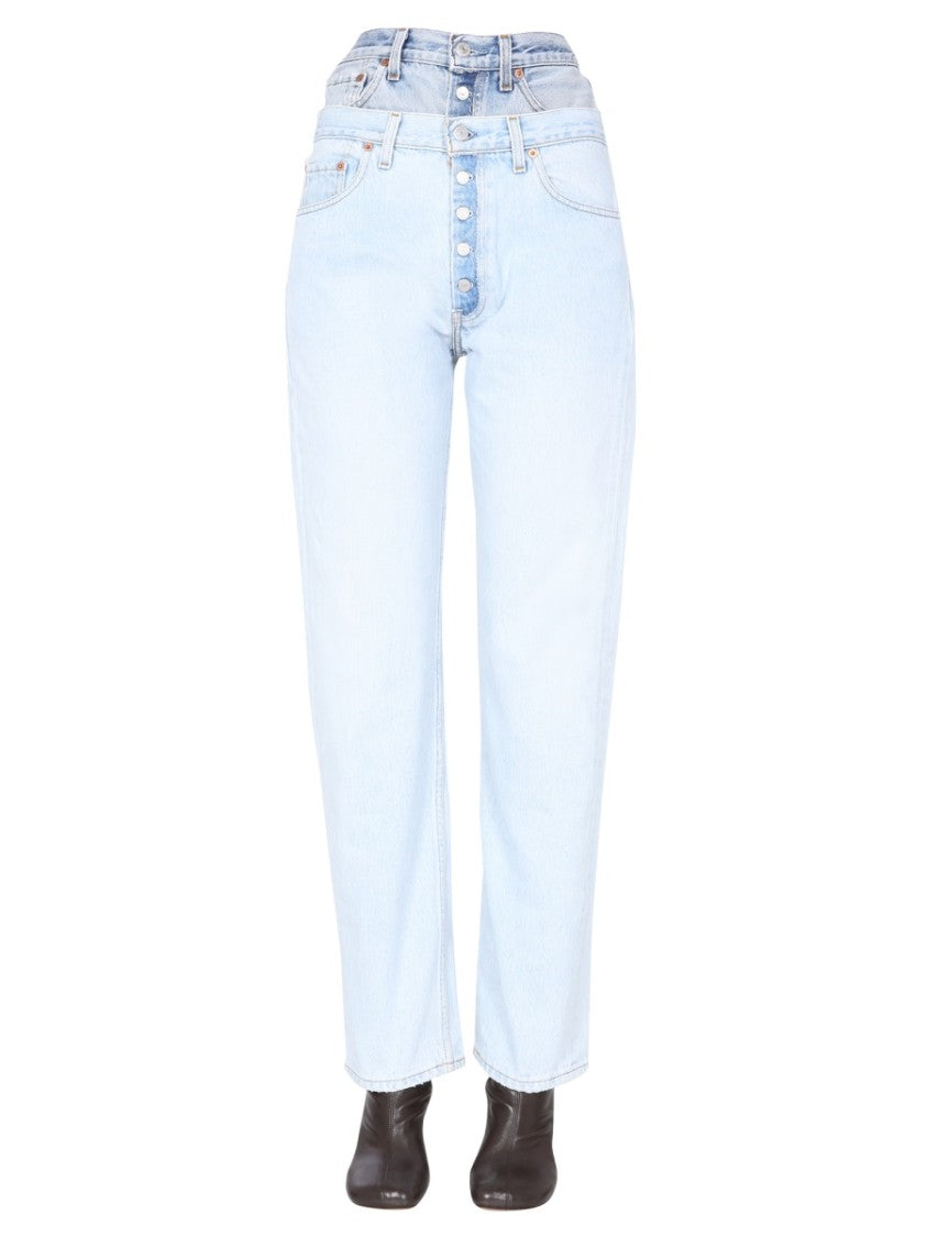 1/Off Double-Waisted Light Wash Denim Jeans