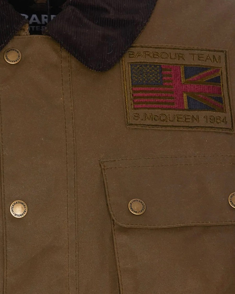 Barbour Waxed Cotton Utility Jacket With Ribbed Corduroy Collar