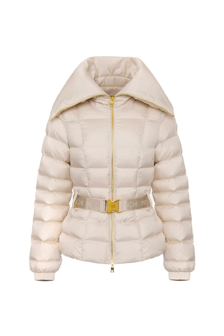 Elisabetta Franchi Quilted High Collar Jacket With Belted Waist