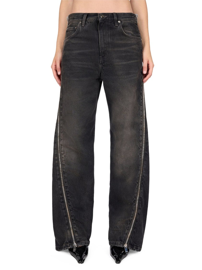 Haikure Wide-Leg Trousers With Edgy Vertical Zippers And Worn Finish