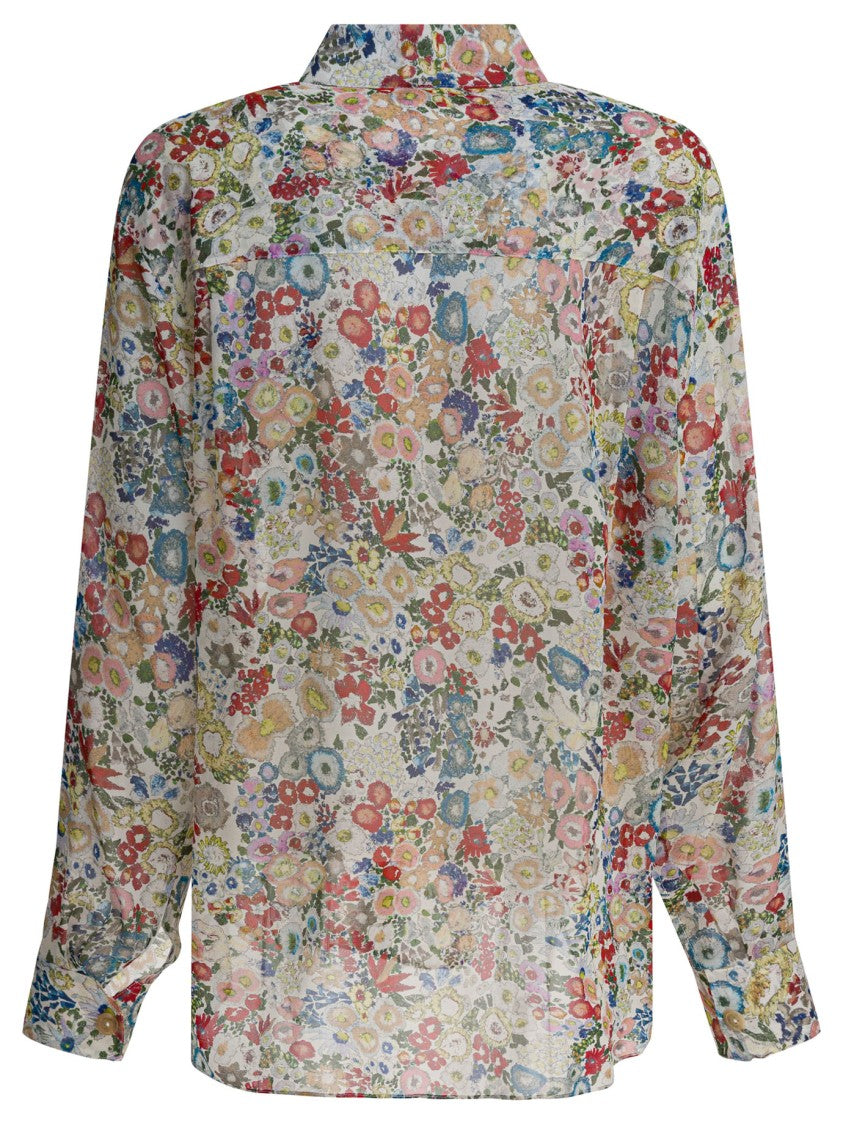 Khaite Silk Floral Shirt With Elongated Back Hem