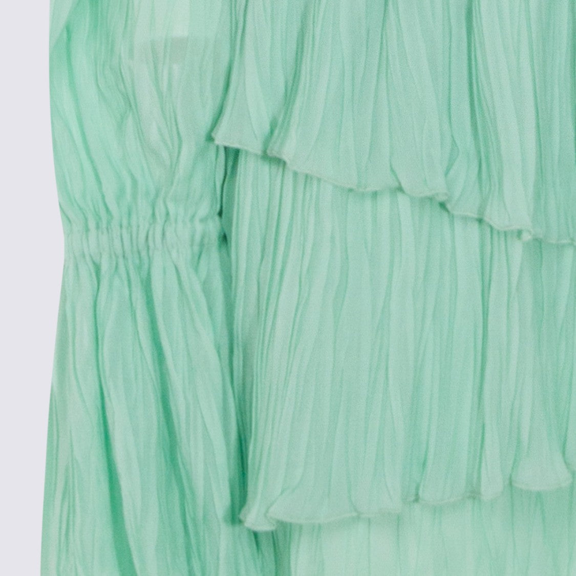 Blumarine Pleated V-Neck Mini Dress With Lace Trim