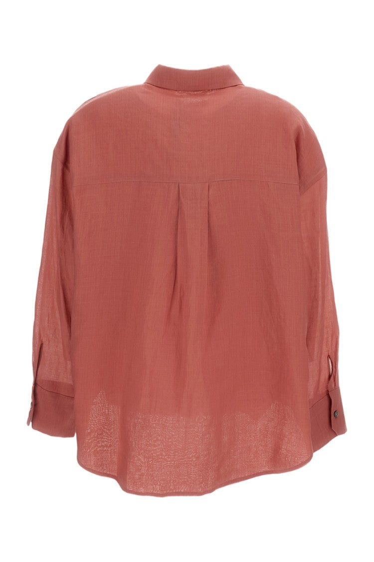 Max Mara Ramie Long-Sleeve Shirt With Pointed Collar