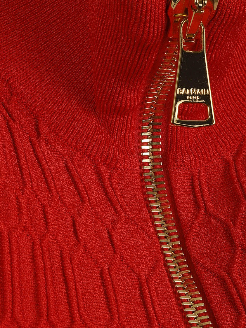 Balmain Crocodile-Effect Fitted Top With High Neck