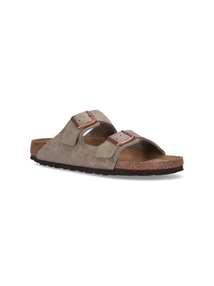 Birkenstock Suede Taupe Arizona Sandals With Adjustable Straps