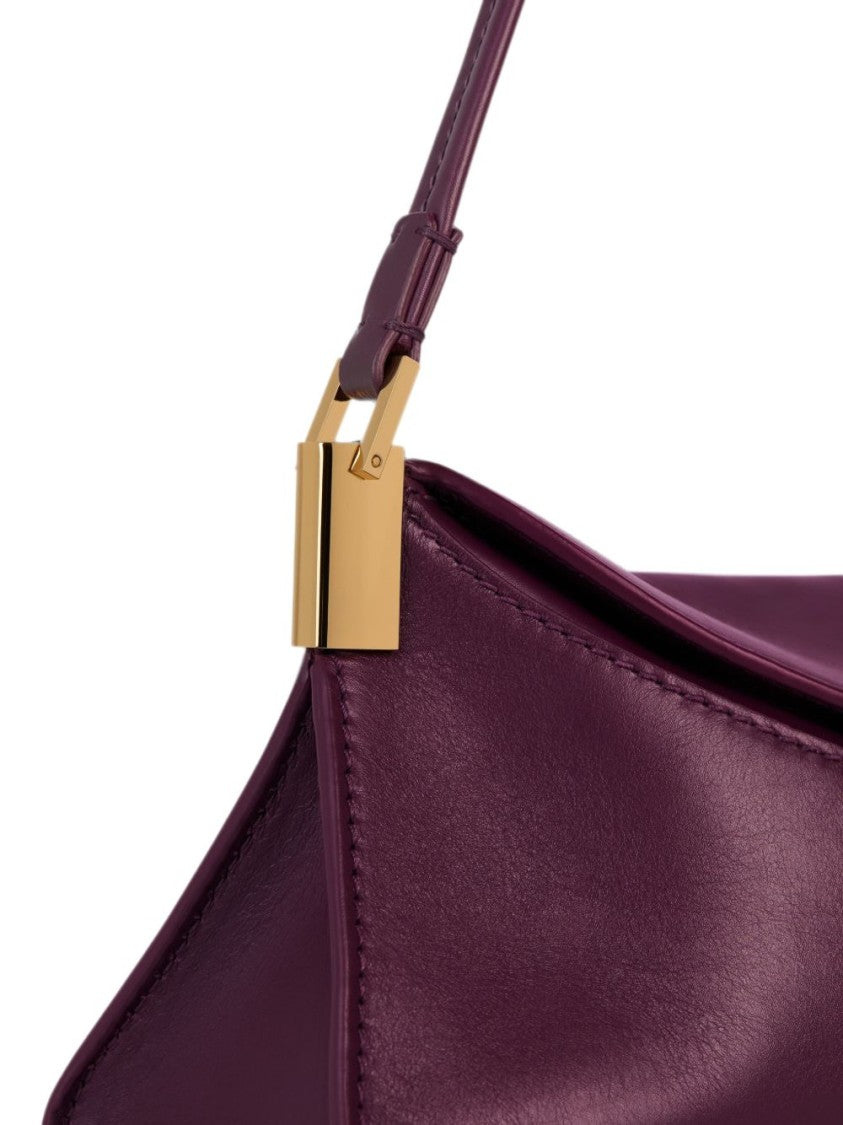 Balmain Deep Plum Triangular Leather Handbag