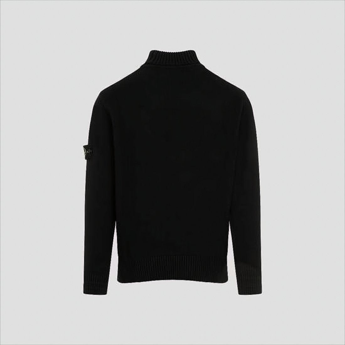 Stone Island Black Turtleneck With Ribbed Collar And Logo Patch