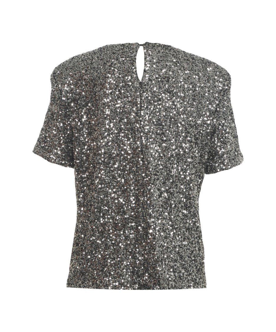 Solotre Glamorous Sequin-Embellished T-Shirt With Back Cutout