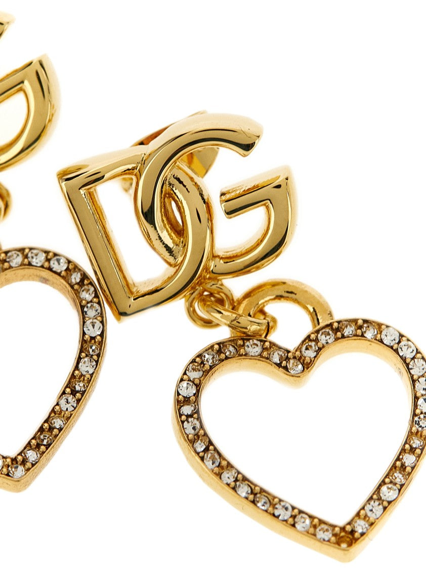 Dolce & Gabbana Gold-Tone Heart Pendant Earrings With Crystal Accents