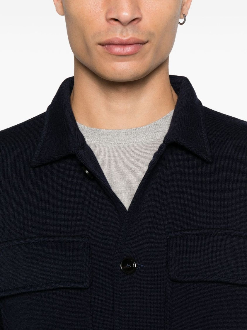 Lardini Navy Wool Jacket With Button Front