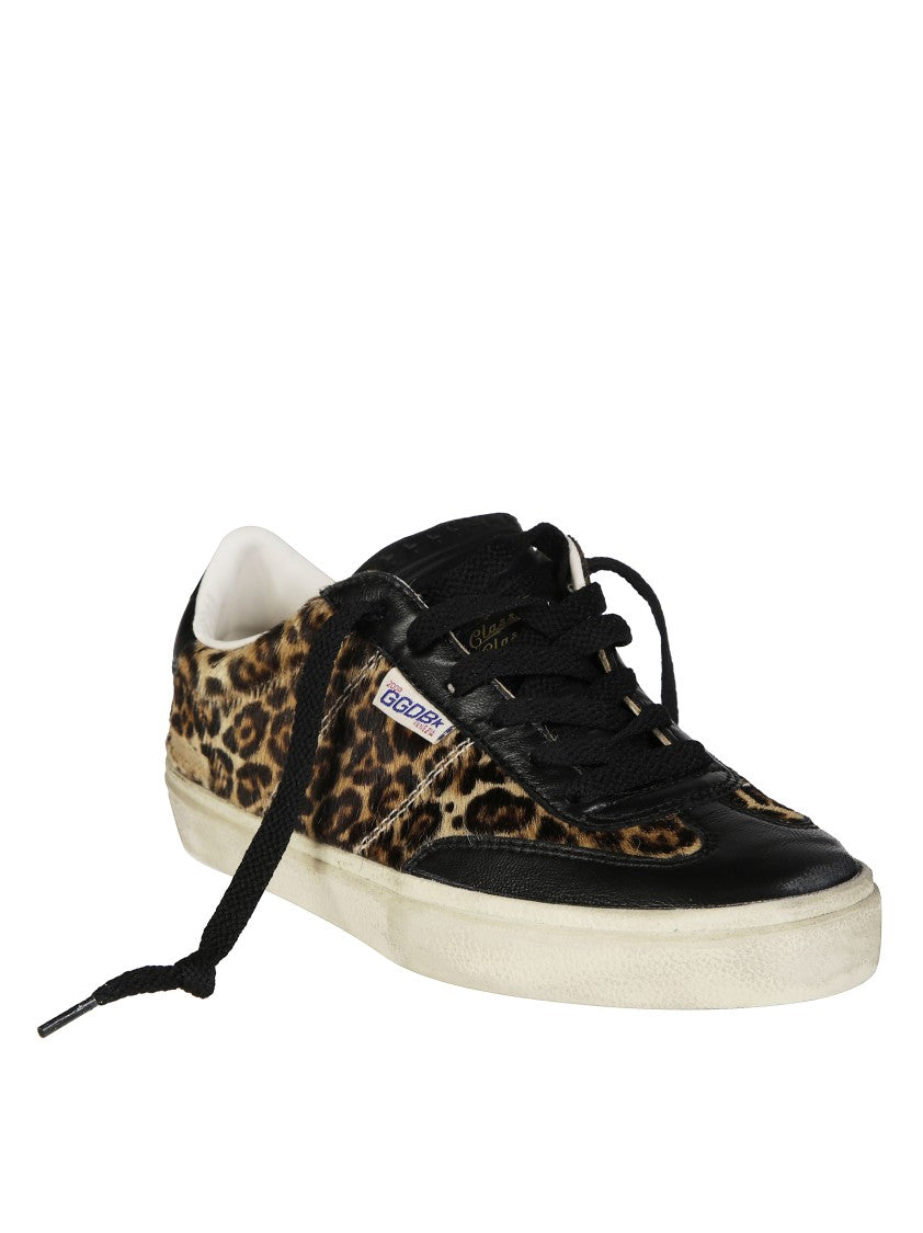 Golden Goose Leopard Print Black Leather Accents Sneakers