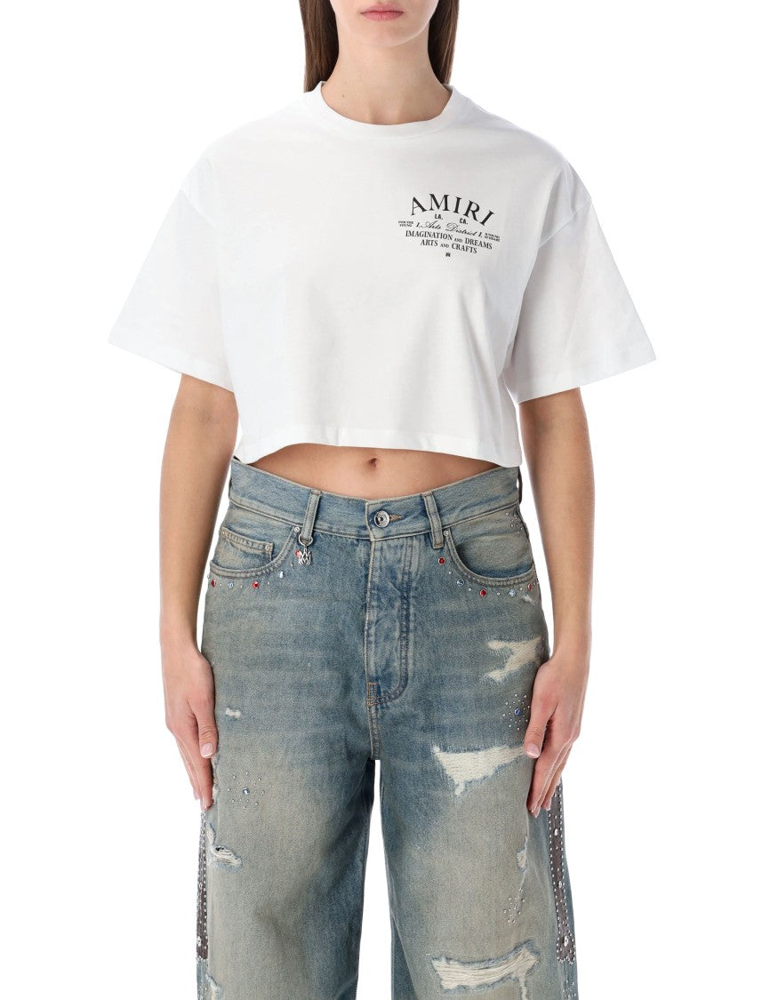 Amiri Cropped White Tee With Ribbed Neckline
