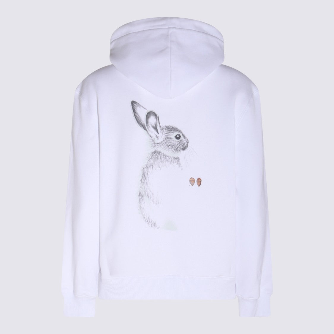 Lanvin White Hooded Sweatshirt With Floral Embroidery And Rabbit Illustration