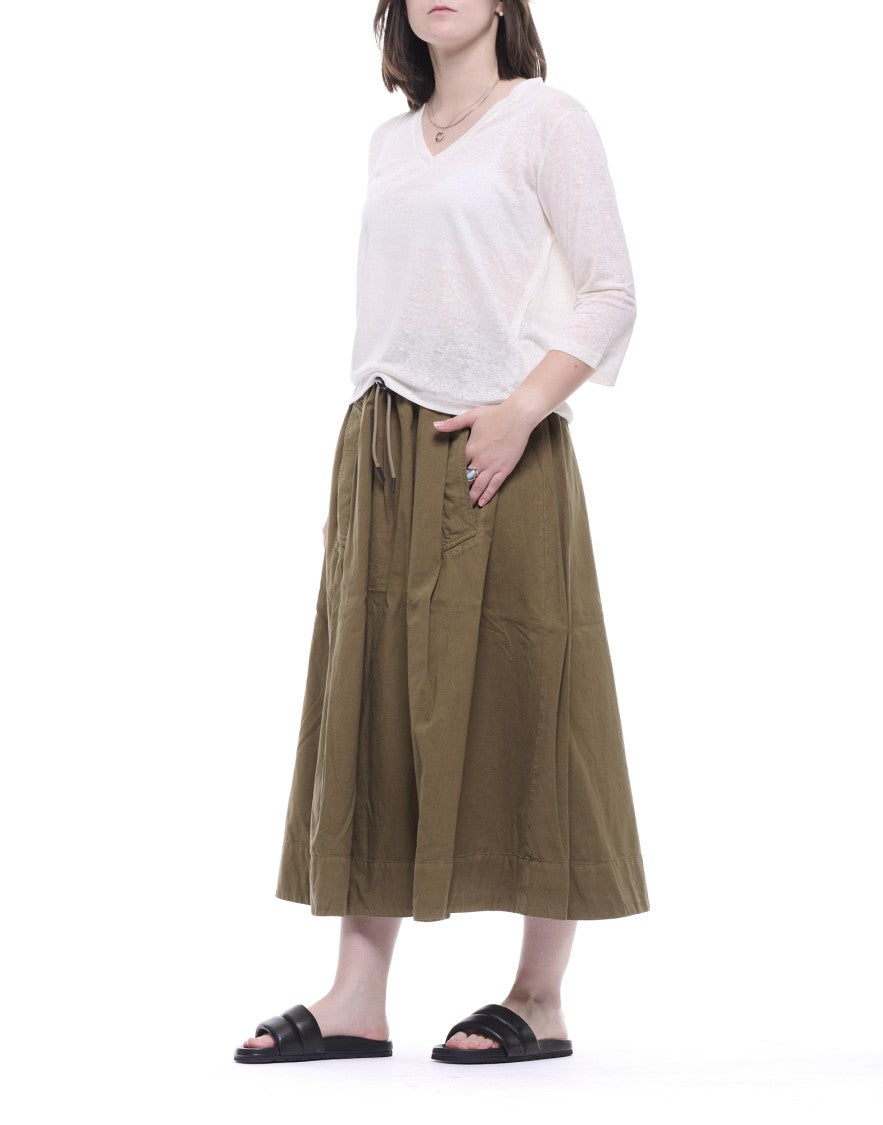Eat Dust 673 Canteen Green Wide Pleated Midi Skirt