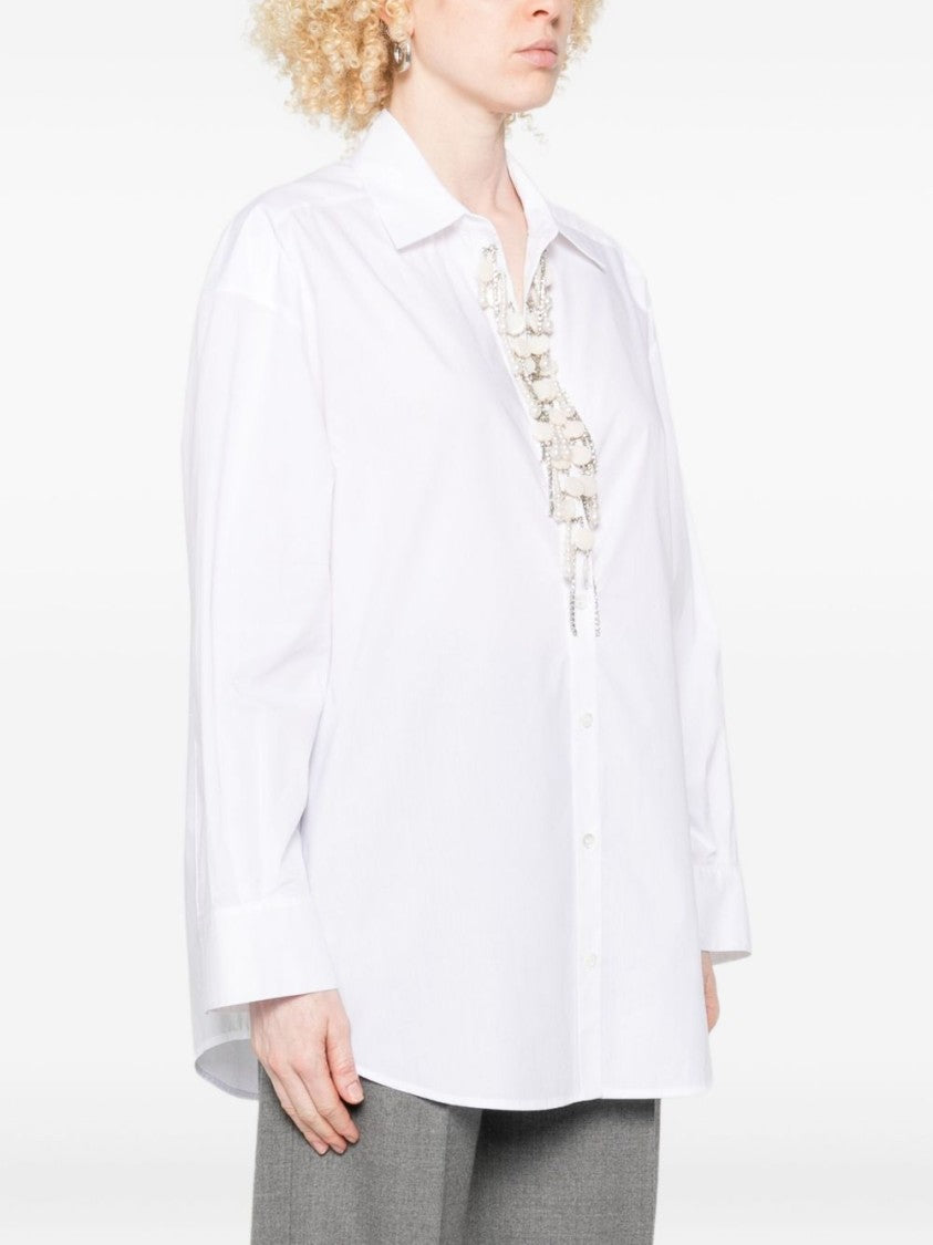 Pinko Loose-Fit White Shirt With Decorative Beads
