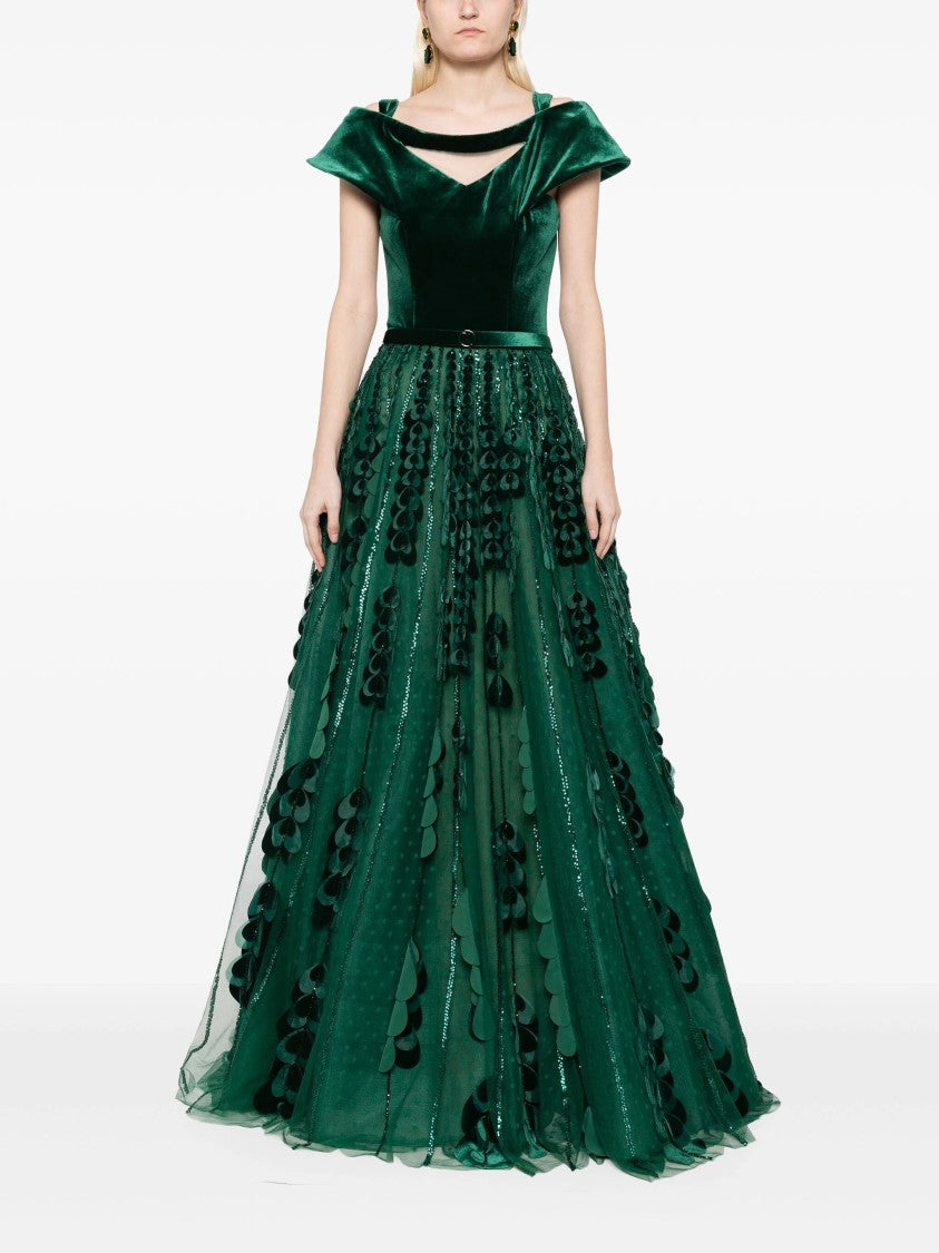 Saiid Kobeisy Beaded Tulle Skirt With Velvet Bodysuit