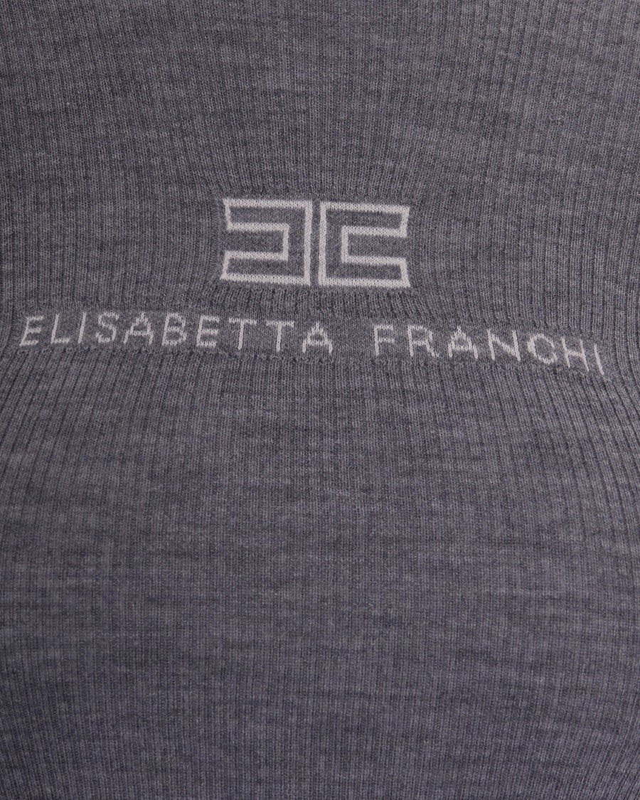 Elisabetta Franchi Ribbed Knit Turtleneck Top With Intarsia Logo
