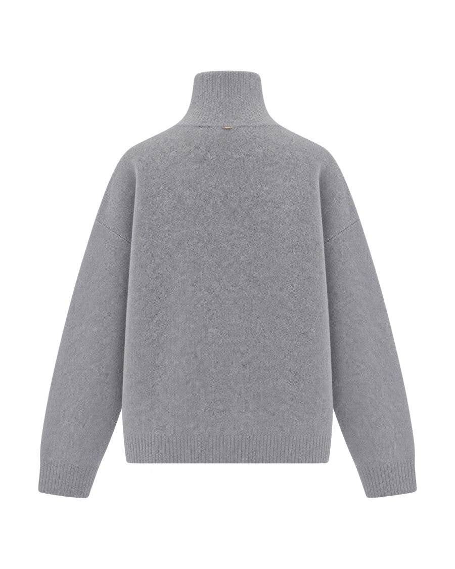 Liu Jo Grey Melange Boxy Brushed Knit Turtleneck Sweater