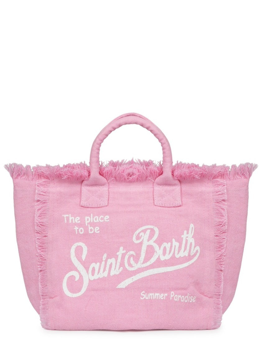 Mc2 Saint Barth Fringed Linen Tote With Textured Finish