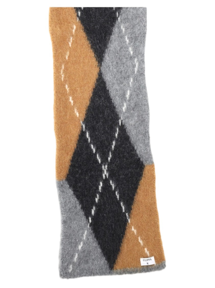 Filippa K Grey Soft Argyle Pattern Alpaca-Blend Scarf