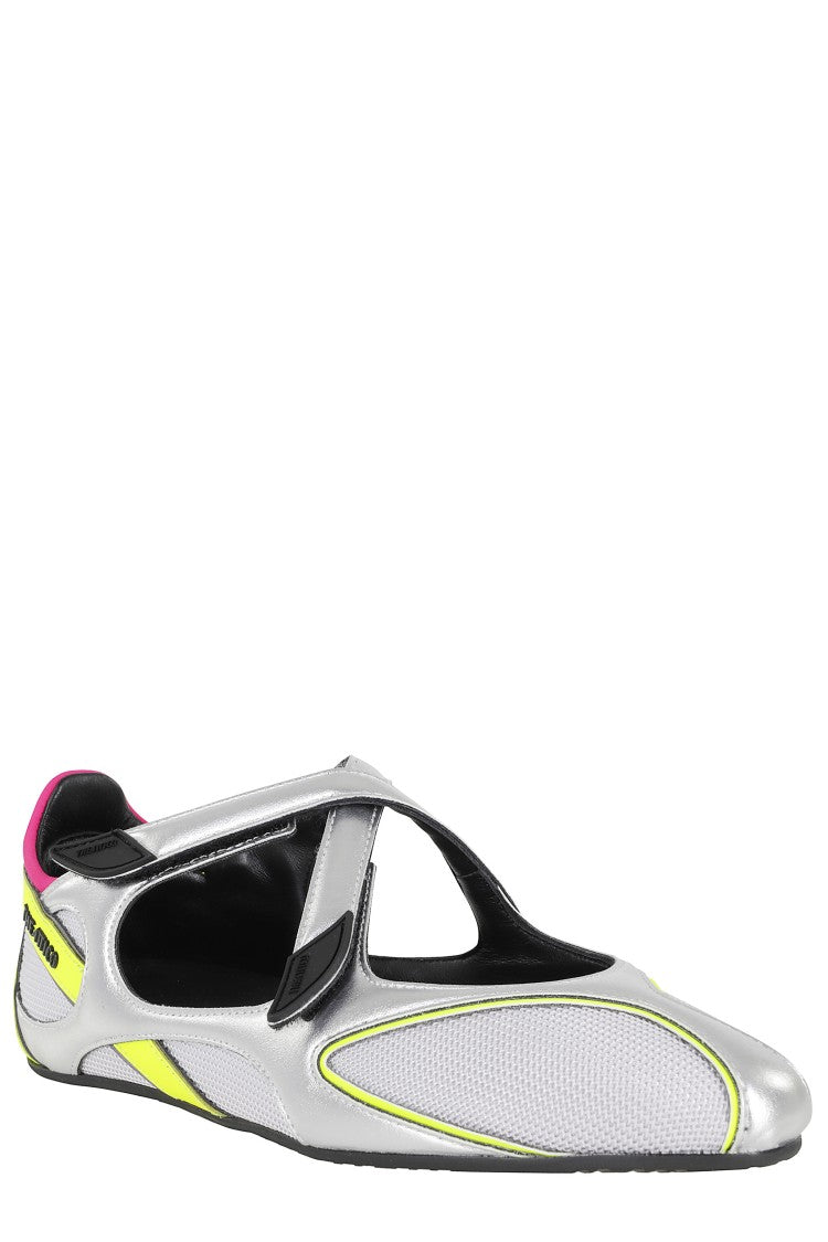 The Attico Silver Floor01 Double-Crossed Ankle-Straps Polyurethane Flats