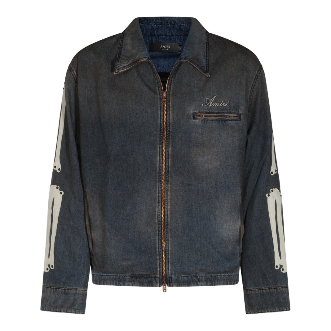 Amiri Dark Washed Denim Jacket With Zipper Closure