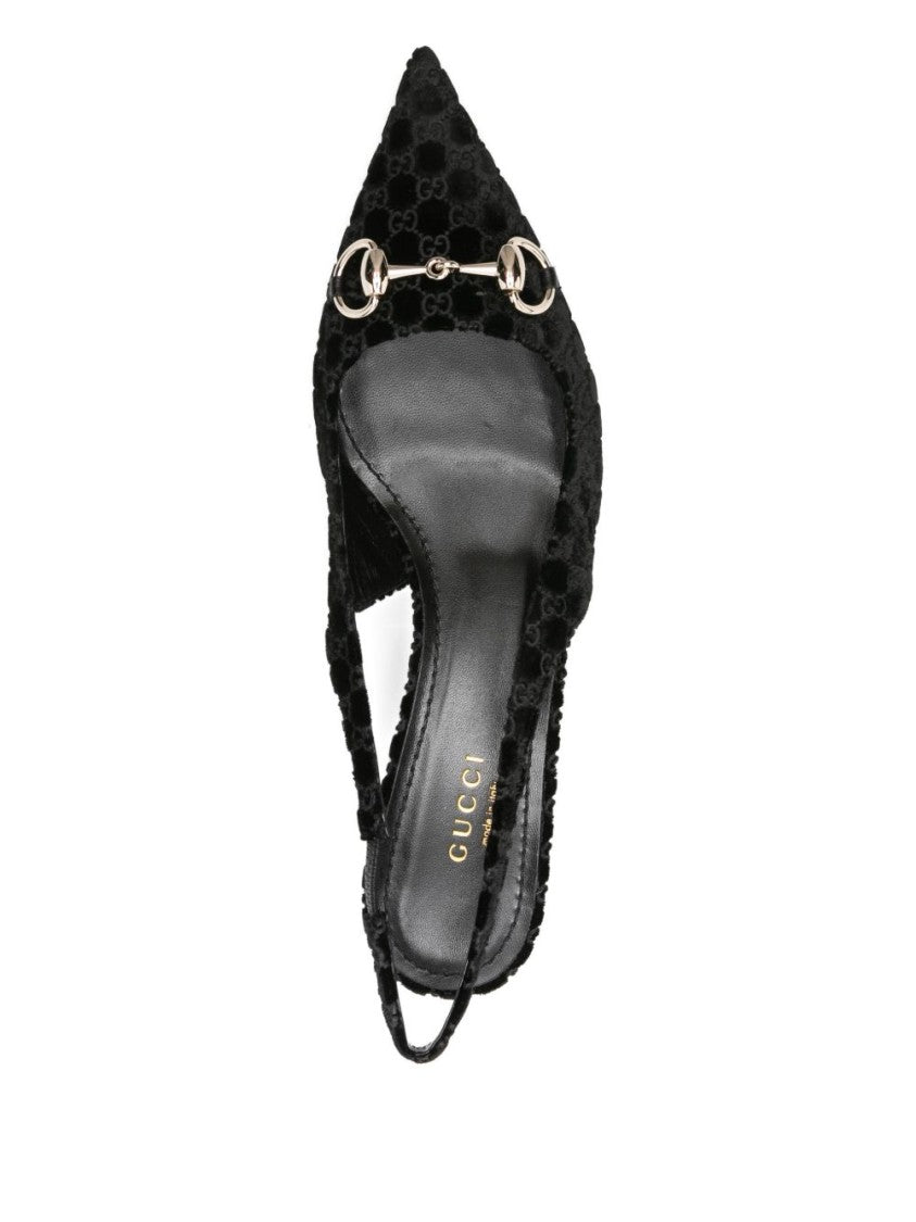 Gucci Pointed-Toe Slingback Sandals With Metallic Horsebit Detail