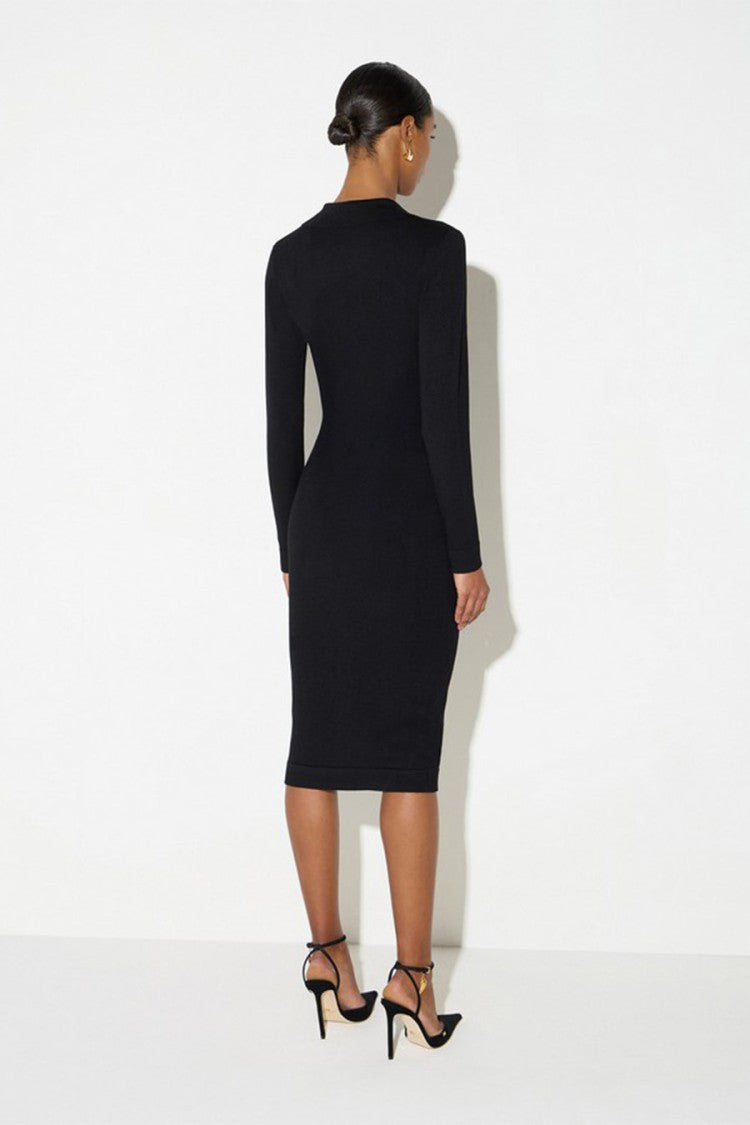Elisabetta Franchi Black Viscose-Polyester Blend Point-Collar Polo Dress