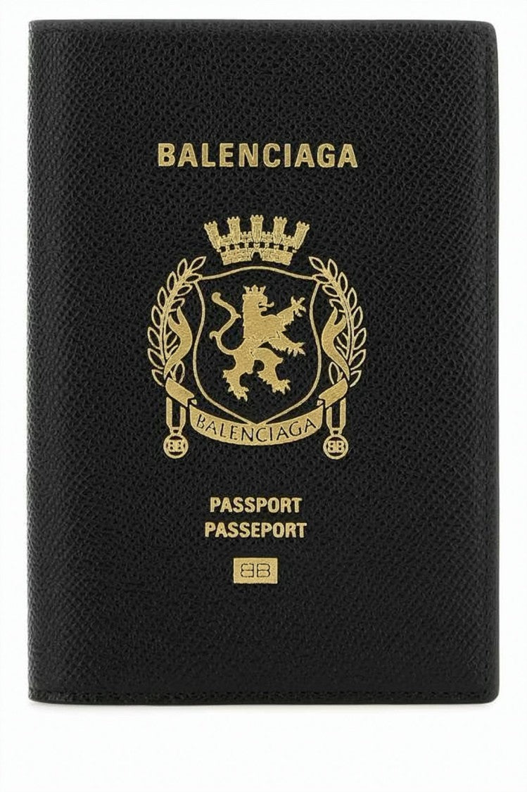 Balenciaga Textured Leather Passport Holder With Gold Emblem