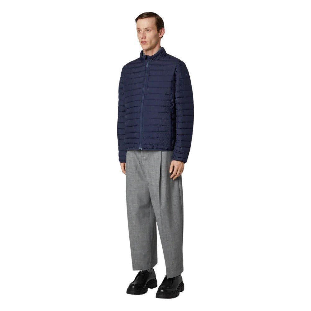 Save The Duck Functional Blue Jacket With Stand-Up Collar And Double-Slider Zip