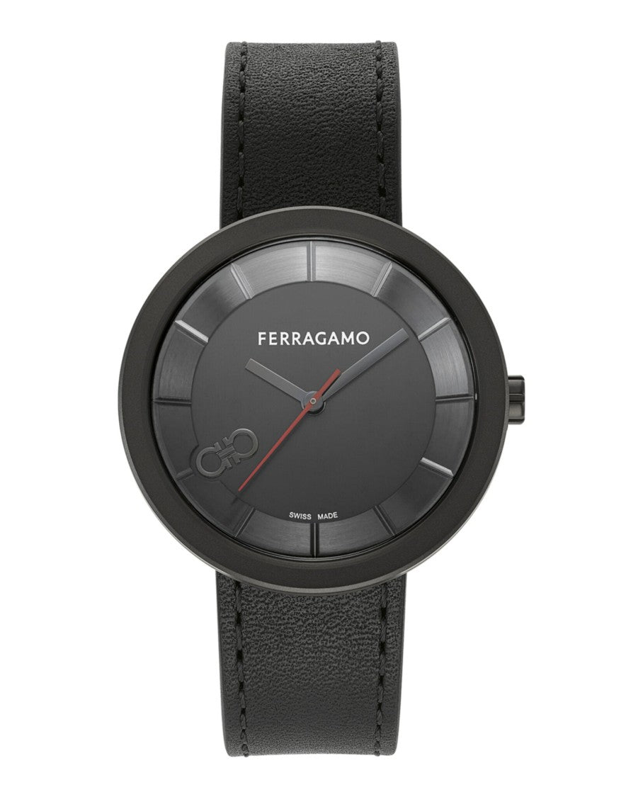 Ferragamo Curve V2 Leather Watch With Black Sunray Dial