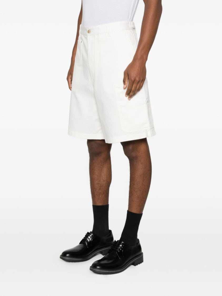 Givenchy White Bermuda Denim Herringbone Cargo Shorts