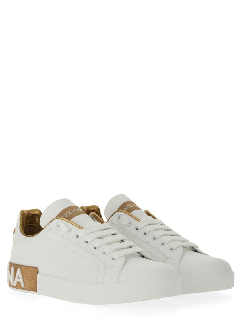 Dolce & Gabbana Portofino Low-Top Metallic Accent Leather Sneakers