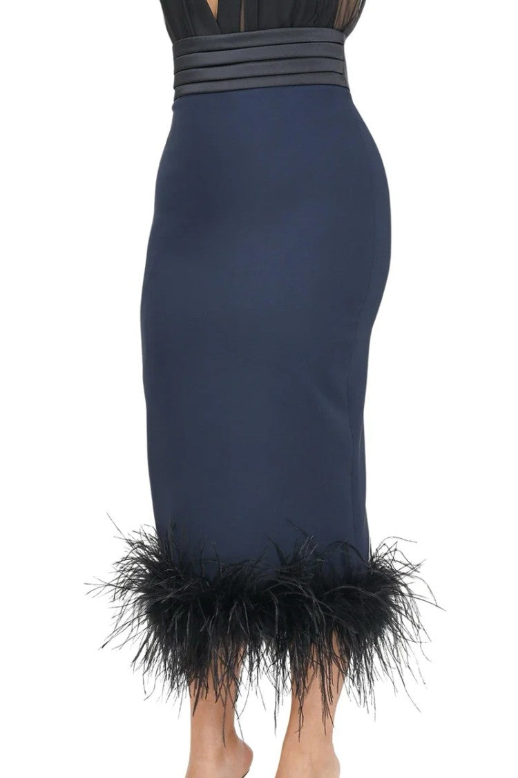 Santas* Black/Blue Polyester Elastane Women's Midi Skirt