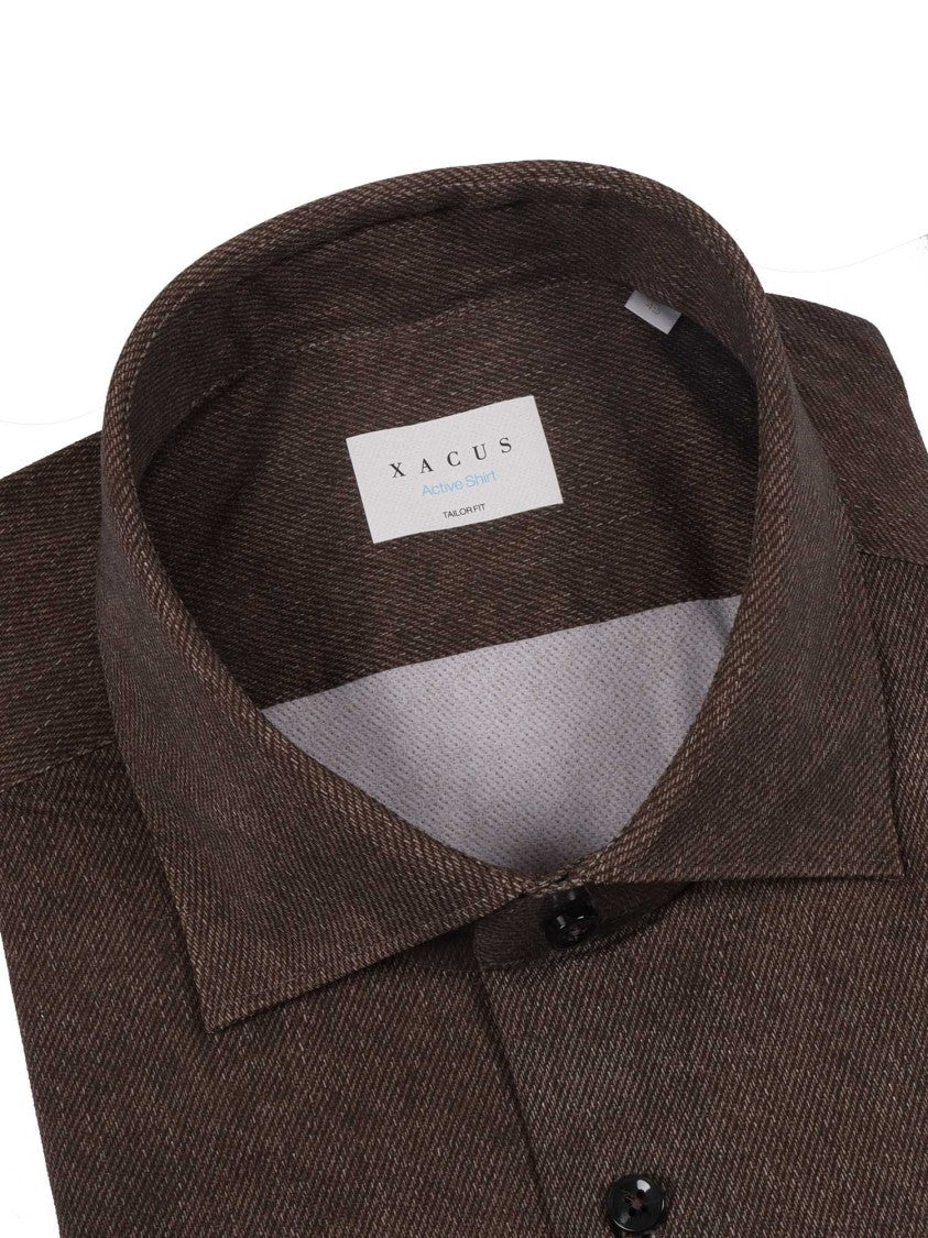 Xacus Textured Brown Casual Shirt With Classic Collar