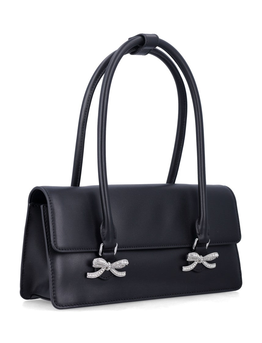 Self-Portrait Black Leather Shoulder Bag With Crystal Bows