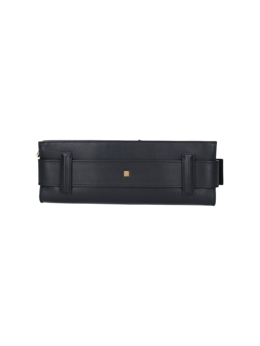 Balmain Black Anthem Calf Leather Chain Clutch