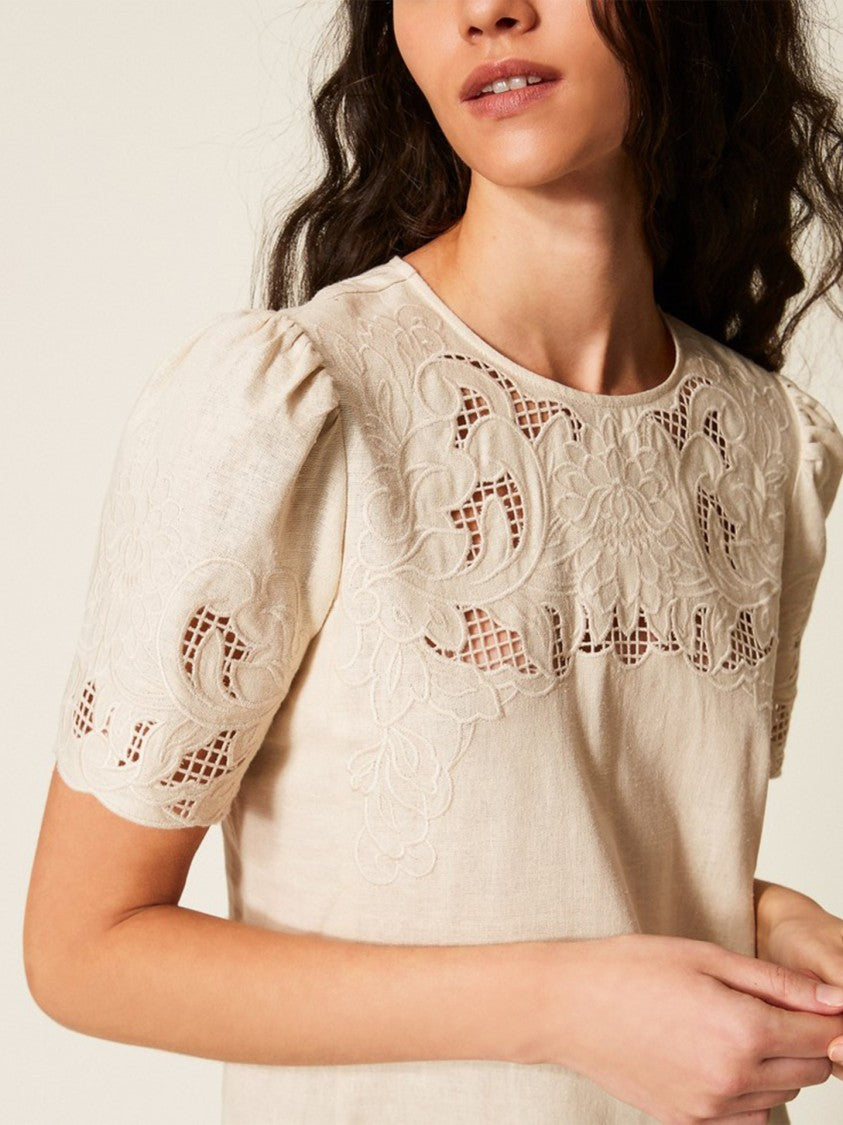 Twin-Set Short Mini Dress With Puffed Sleeves