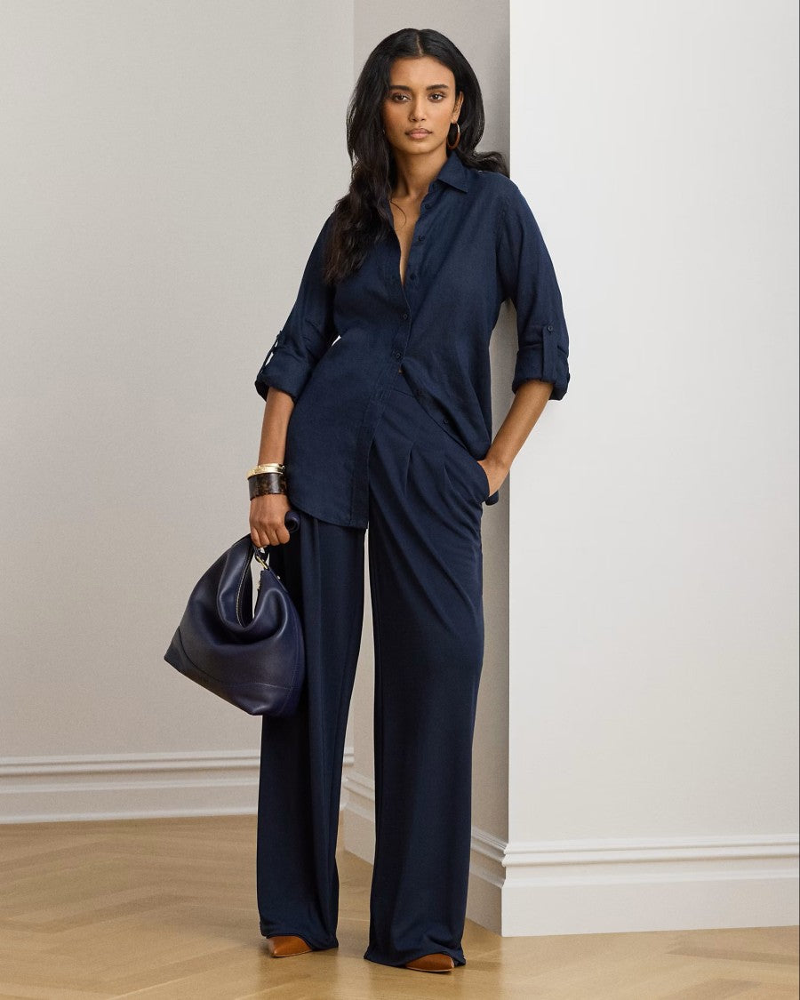 Lauren Ralph Lauren Blue Tissue Linen Button Shirt