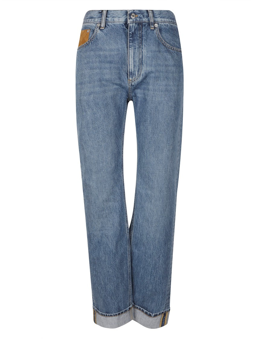 Bottega Veneta Mid-Blue Straight-Leg Denim Trousers With Rolled Hems