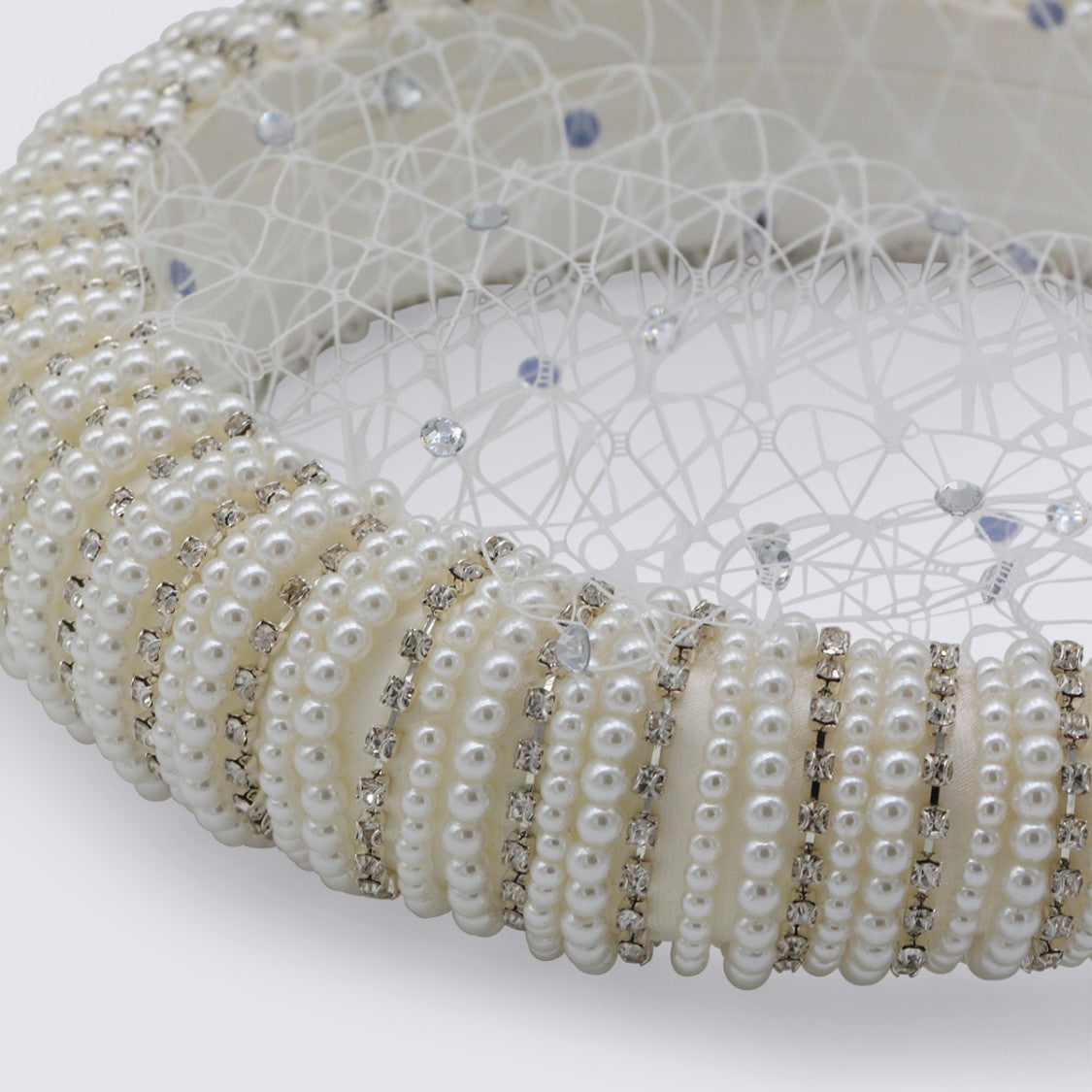 Self-Portrait Decorative Headband With Faux Pearls And Rhinestone Veil