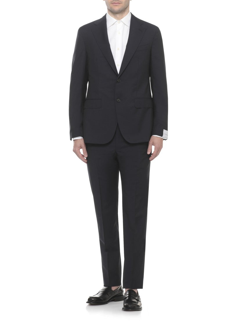 Caruso Black Manon Peak Lapel Wool Suit
