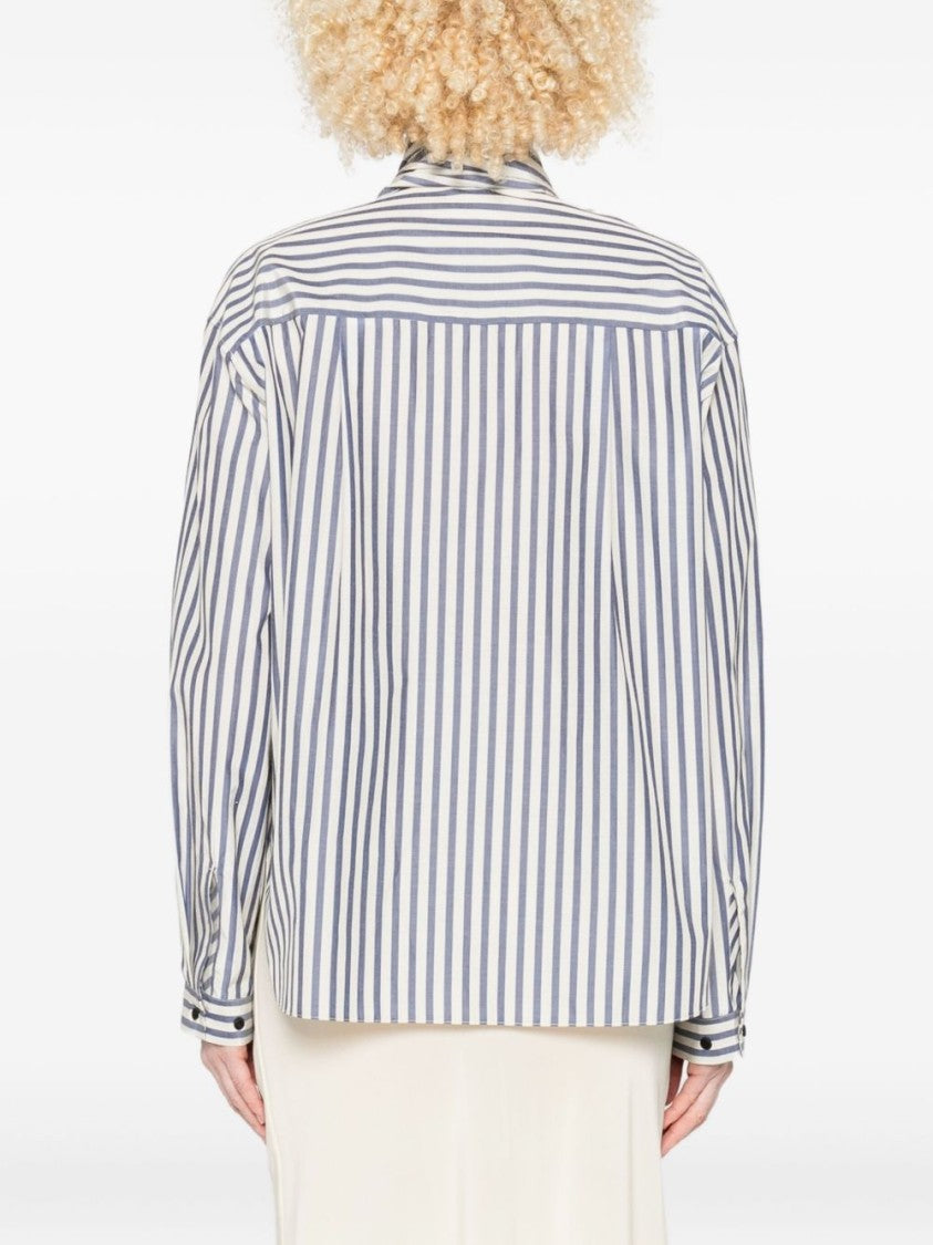 Forte Forte Vertical Striped Blouse With Distinctive Bow Tie