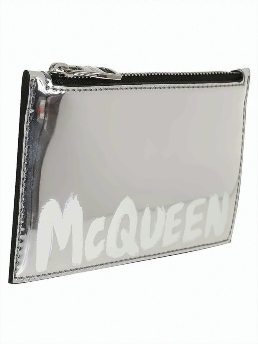 Alexander Mcqueen Laminated Leather Wallet With Reflective Silver Finish