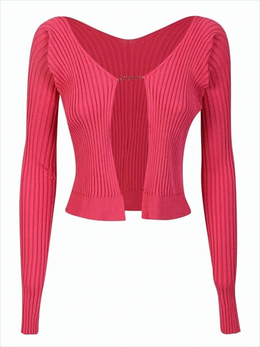 Jacquemus Cropped Knit Cardigan With Deep V-Neck And Unique Closure
