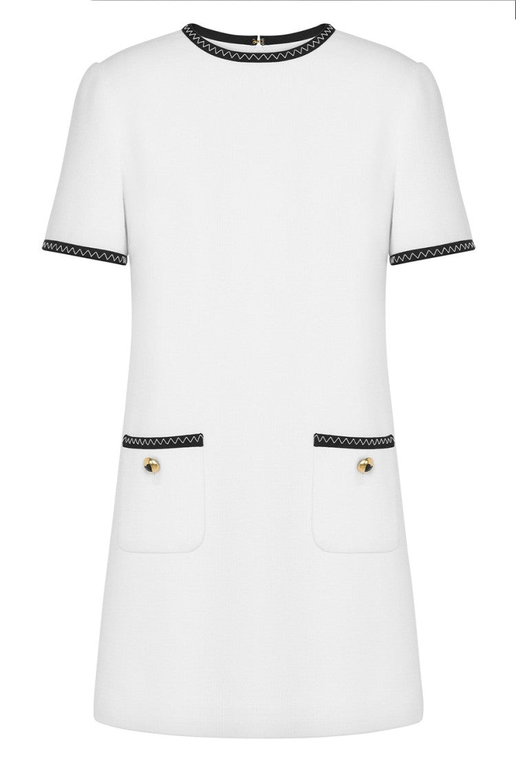 Moschino Structured White Dress With Contrasting Trim And Pockets