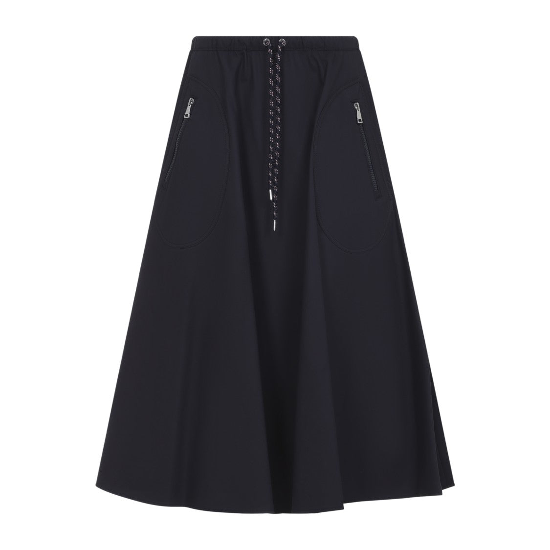 Moncler A-Line Navy Cotton Blend Midi Skirt