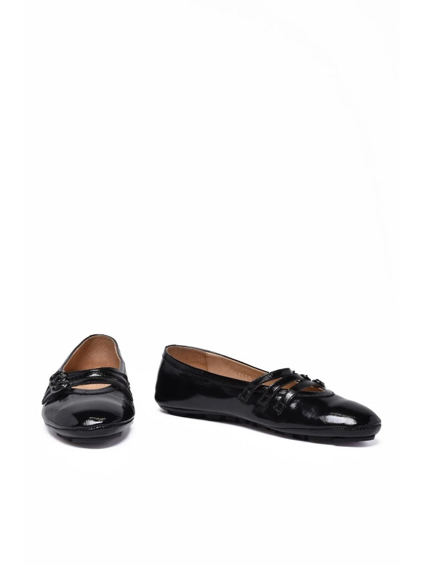 Alexander Hotto Black Patent Leather Strap Ballerina Flats